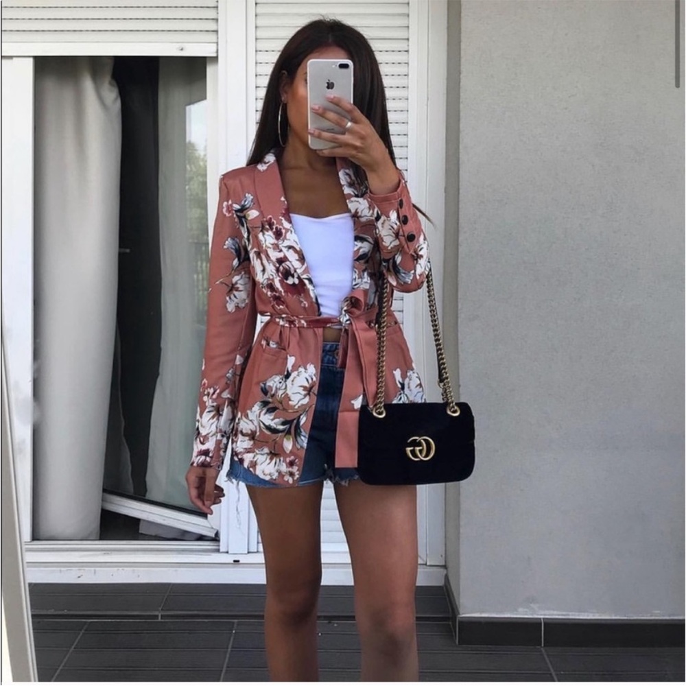 Zara Floral Belted Blazer